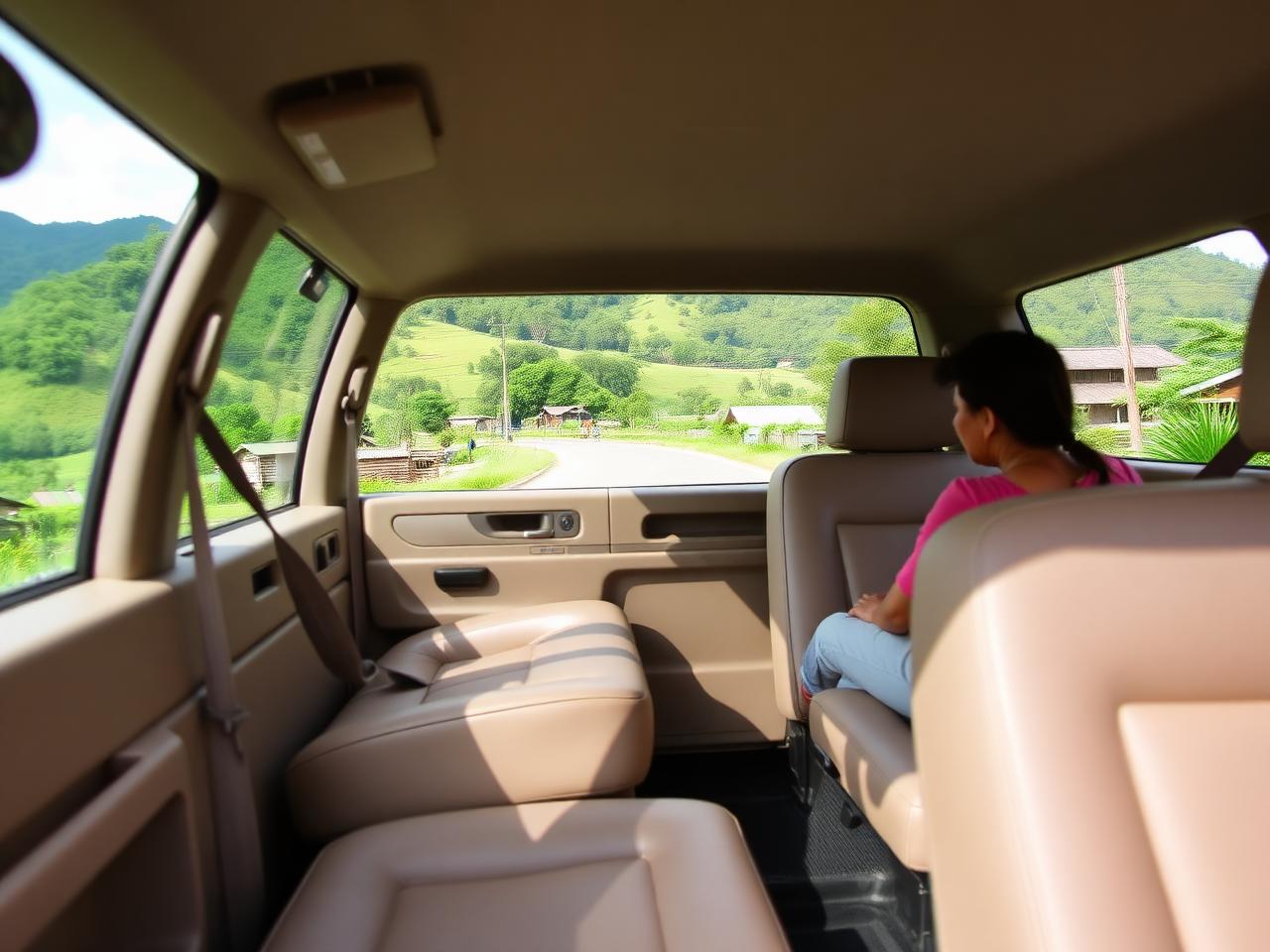 Private car driving through the green hills of North Sumatra